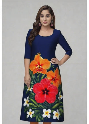 Muslim Kurtta Women's Casual Fashion Dress National style Straight Tube Casual Ethnic Flower Kaftan Moroccan Slit hem Robe