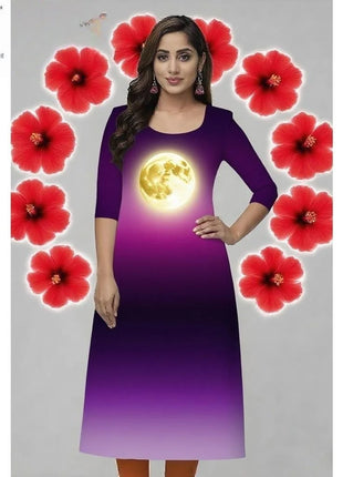 National style Kurt Women's Fashion Comfortable Slit hem Straight Casual Ethnic Flowers Pattern Robe Musulman Femme