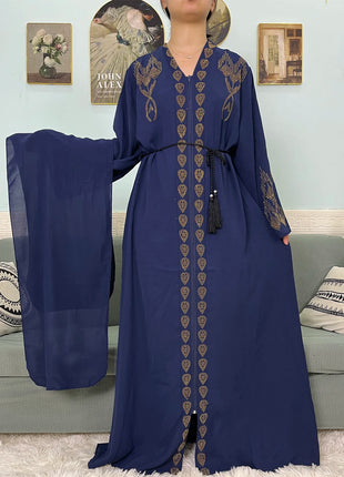 Muslim Open Abayas For Women 2024 Pure Chiffon Zipper Diamonds Loose Femme Robe Islam Dubai Boubou Moroccan Caftan With Turban