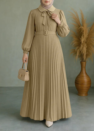 Elegant Muslim Dress Abaya ZANZEA Women 2025 Autumn Dresses Long Lantern Sleeve Pleated Sundress Belted Robe Femme Party Vestido