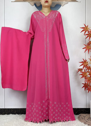New Muslim Fashion Women Dress Chiffon Diamond Long Sleeves Casual Clothing African Abaya Women Robe Dubai Turkey Islamic Robe