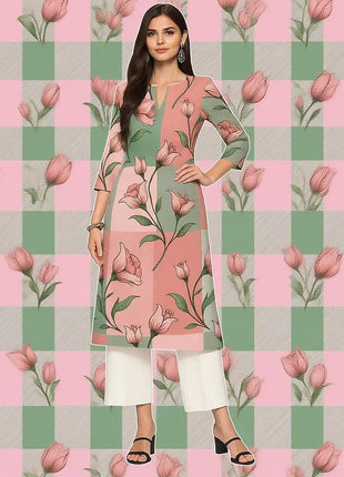 Muslim Kurtta Women's Casual Fashion Dress Long Sleeved Straight Tube Casual Ethnic Flower Abaya Musulmane Modest Dress