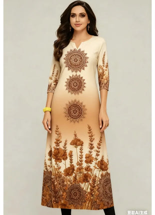 Muslim Flowers Kurt Christmas Women's Casual Fashion Comfortable Dress Long Sleeve Straight Tube Casual Ethnic Arabian Dress