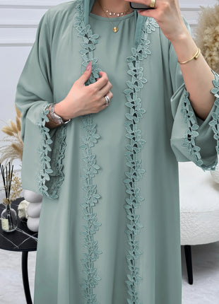 Dubai Elegant Beige Abaya for Muslim Women - Intricately Crafted with Multicolored Embroidery Piece in Islamic Modest Fashion