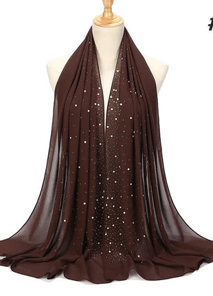 180*70CM New Plain Diamond Beads Bubble Chiffon Instant Hijab Shawls Solid Thick Head Wraps Foulard Sjaal Muslim Bonnet Cachecol