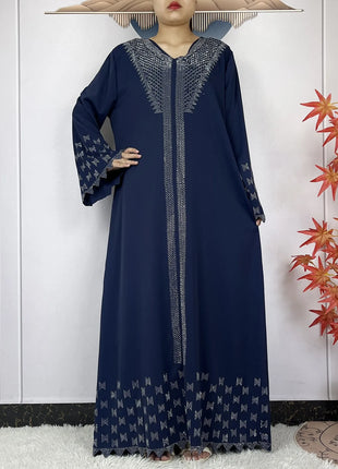 New Muslim Fashion Women Dress Chiffon Diamond Long Sleeves Casual Clothing African Abaya Women Robe Dubai Turkey Islamic Robe