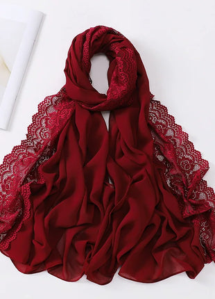 Women Hijabs Muslim Scarf Summer New Pearl Chiffon Lace Solid Color Lady Head Scarf Malaysia Tourism Shawl Turban Wrap Wholesale