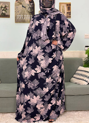 Muslim Cotton Abayas For Women Traditional Floral Ramadan Prayer Garment African Caftan Marocain Femme Robe Connected Headscarf