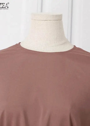 ZANZEA Muslim Women Matching Sets Long Sleeve Solid Color Tops And Loose Pant Suits Elegant Fashion Casual Tracksuit Kaftan 2025