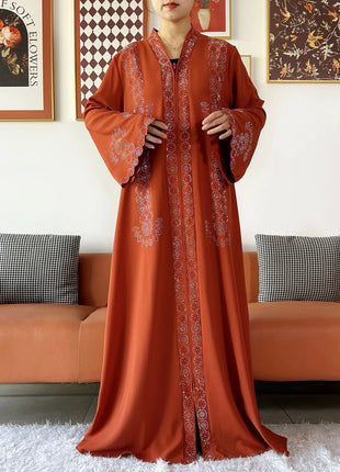 2025 Women Elegant Party Dress Chiffon Open Zipper Loose Abaya Muslim Women Dress Islamic Clothing Cardigan Abaya Muslim Dress