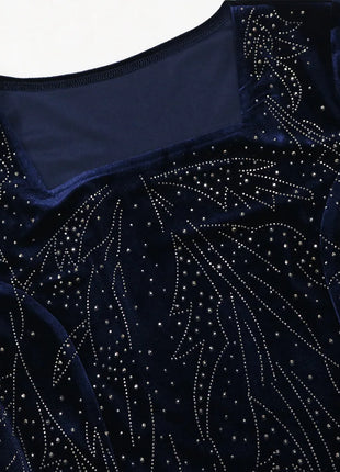 Women Dubai Arab Muslim Velvet Chiffon Splicing Diamond Evening Dress Jalabia Women's Clothing Abaya Robe