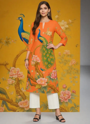 Muslim Women's Kurt Fashionable And Elegant Long Sleeved Straight Tube Casual Kurtta Peacock Pattern Kaftan Marroqui Mujer