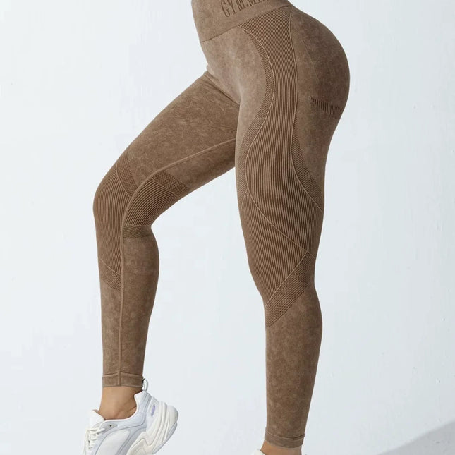 Women Seamless Gym High Waist Yoga Pants Hip Lifting Outdoor Sports Tight Waist Letter Sand Washed Pants Exercise Yoga Leggings