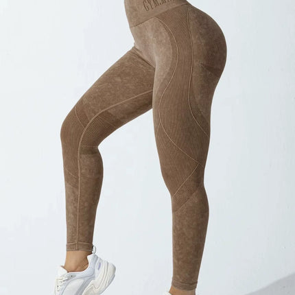 Women Seamless Gym High Waist Yoga Pants Hip Lifting Outdoor Sports Tight Waist Letter Sand Washed Pants Exercise Yoga Leggings