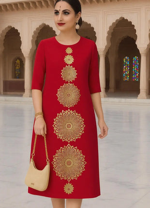 Muslim Dress Kurtta Women Fashionable Elegant National Style Straight Tube Slit hem Abito Donna Islamic Clothing For Women