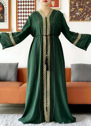 Newest Women Party Dress Chiffon Lace Open Abaya with Zipper Muslim Women Abaya Islamic Clothing Cardigan Muslim Loose Dress