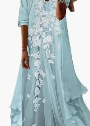 Independent Stand Floral Print Women's Dress Two-Piece Set Short Sleeve Ankle-Length Polyester Fiber Regular Waist Line