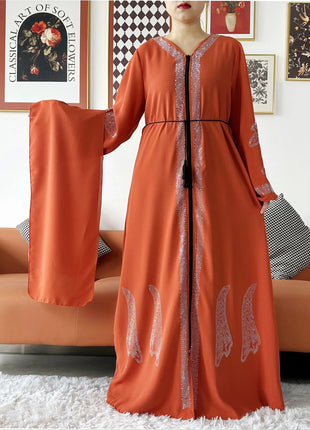 New Women Elegant Dress Chiffon Open Abaya with Zipper Muslim Women Dress Islamic Clothing Cardigan Abaya Women Muslim Dress