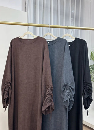 Eid Modest Dress for Women Abaya Lace-up Sleeve Morocco Party Dresses Ramadan Vestidos Largos Kaftan Islam Dubai Arab Long Robe