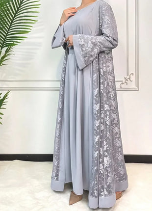 Ramadan Eid Prayer Lace Abaya 2 Piece Set Inner Dress Women Flare Sleeve Long Abayas Kaftan Djellaba Dubai Party Vestidos 2026