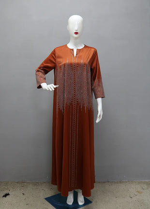 Muslim Satin Dress for Women Fashion Diamond Evening Dress Abaya Dubai Dinner Robe Muslim Dress Women Clothes for Muslim Women