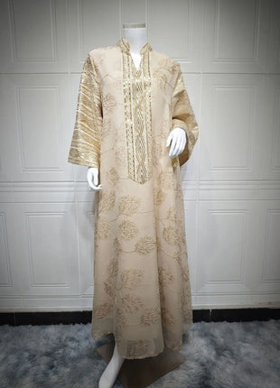 Muslim Women's Black Islamic Embroidered Abaya with Gold Detailing Ideal for Formal Occasions in Middle East like UAE and Saudi