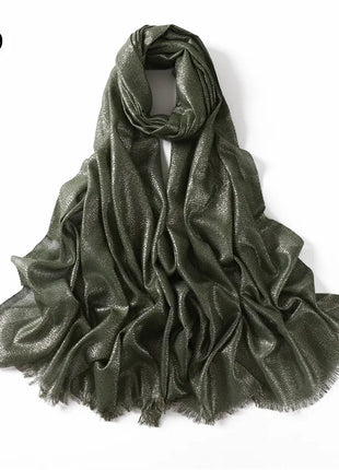 2025 Abaya Women Veil Gold Solid Color Muslim Head Scarf Shawls and Wraps Glitter Pashmina Bandana Female Foulard Hijab