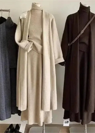 3 Piece Set Muslim Women Waistcoat Cardigan Sweater Coat Knitted Long Skirt Suit Knitting Skirts Ensemble Morocco Casual Outfits