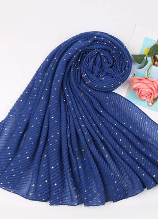 Wrinkle Polka Dot Cotton Hijab Scarf Shimmer Crinkle Scarf Glitter Muslim Woman Veil Shawls Stretchy Headband Bandana