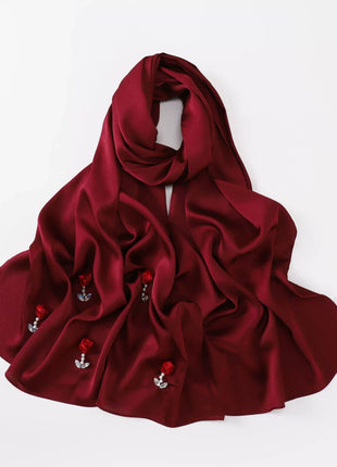 New Bubble Chiffon Hijab Scarf Handmade Flower Beaded Anchor Satin Silk Scarf  Hijabs for Women Turban Femme Ramadan Islamic