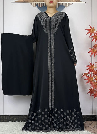 New Muslim Fashion Women Dress Chiffon Diamond Long Sleeves Casual Clothing African Abaya Women Robe Dubai Turkey Islamic Robe