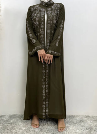 Diamond for Muslim Women Chiffon Open Cardigan Abaya Kimono Maxi Dress Turkey Dubai Arab Kaftan Eid Party Morocco Gowns Jalabiya