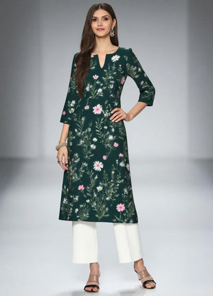 Muslim Dress Kurt Women's Fashionable And Elegant Straight Tube Casual Round Neck Colorful Flowers Pattern Dress Abiti Lunghi