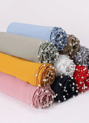 High Quality Women Beads Tassles Hijab Plain Long Scarf Shawls Malaysia Headband Muslim Arab Headscarf Wrap Shaylas 175*70cm