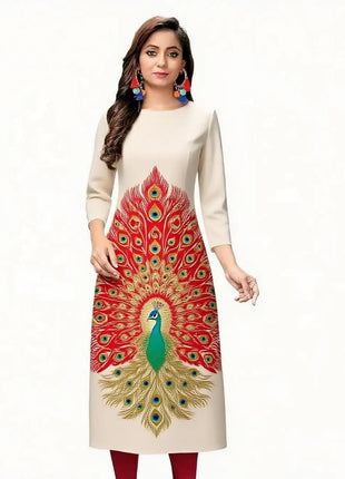 Muslim Women Kurtta Casual Dress National Style Straight Casual Ethnic Peacock Mandarin Design Turkish Abaya Slit hem