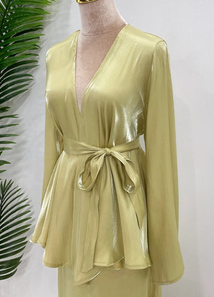 Ramadan Satin Abaya Dubai Turkey Islam Muslim Modest Dress Sets Prayer Clothes For Women Kaftan Robe Femme Musulmane