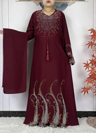 2024 New Dubai Muslim Femme Elegant Dress African Abaya For Women Arabic Islamic Robe Chiffon Fabric Long Sleeve Turkey Clothing