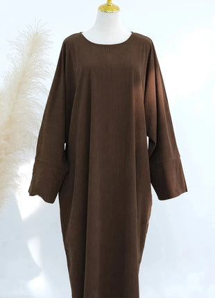 2025 New Arrival Turkey Dubai Muslim Winter Abaya Corduroy Women Closed Abaya Loose Daily Wear Muslim Long Winter Dress