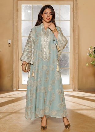 Muslim Women's Black Islamic Embroidered Abaya with Gold Detailing Ideal for Formal Occasions in Middle East like UAE and Saudi