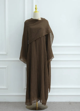 Two Piece Middle East Muslim Cardigan Set for Women Ramadan Eid Dubai Modest Abaya Dress Elegant Islam Solid Turkey Robe Outfit