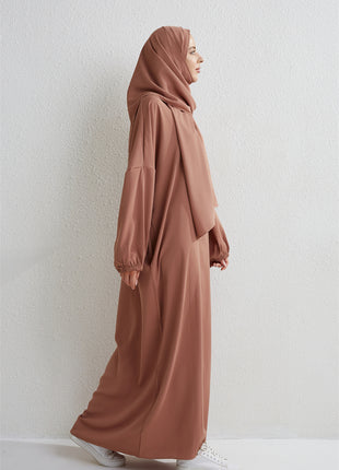 Muslim Abaya Prayer Dress One-piece Hooded Smocking Sleeve Islamic Clothing Women Jilbab Dubai Saudi Black Robe Turkish Modesty