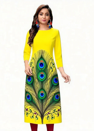 Dress Kurt women's Fashionable And Elegant Long Sleeved Straight Tube Casual Round Neck Peacock Pattern Noble Skirt 2026
