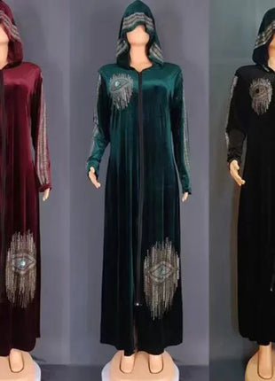 2023 African Dresses for Women Spring Autumn African Women Long Sleeve V-neck Velvet Sequined Long Robes African Clothes Women