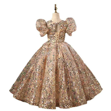 Champagne Girls Princess Dress Puffy Tutu Flower Girl Wedding Piano Recital Formal Gown for Kids