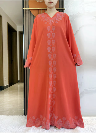 New 2024 Dubai Diamond Muslim Modest Dress for Women Elegant Arabic Femme Hijab Abaya 2024 Islamic Long Sleeve Turkey Clothing