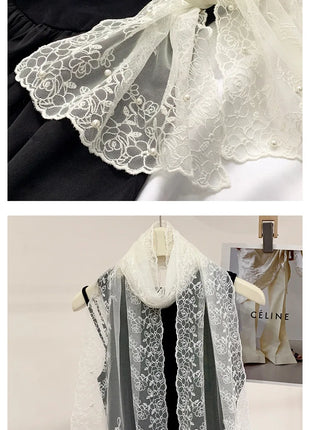 New Lace Beaded Silk Scarf Women's Spring and Autumn Thin Shawl Outer Decorative Scarf Yarn Versatile Tide