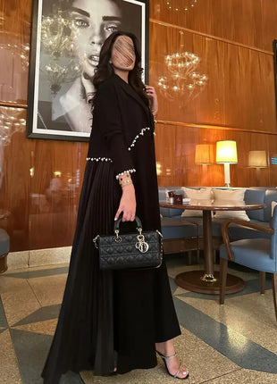 Eid Muslim Pearl Abaya for Women Beading Ramadan Cardigan Pleated Long Dress Morocco Kaftan Long Abayas Dubai Robe Jalabiya 2024