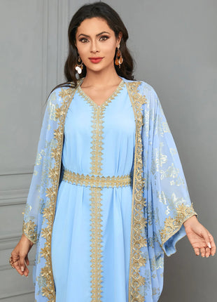 Women's Eid Abaya 2-Piece Set — Embroidered Jalabiya Party Dress