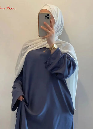 Fashion Sliky Djellaba Muslim Dress Dubai Full Length Flare Sleeved Soft Abaya Dubai Turkey Muslim Islam Robe WY921