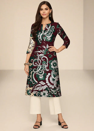 Dress Kurtta Women's Fashionable Straight Tube Casual Bright Flowers Patterns Robe Arabe Robe Traditionnelle Arabe Muslim